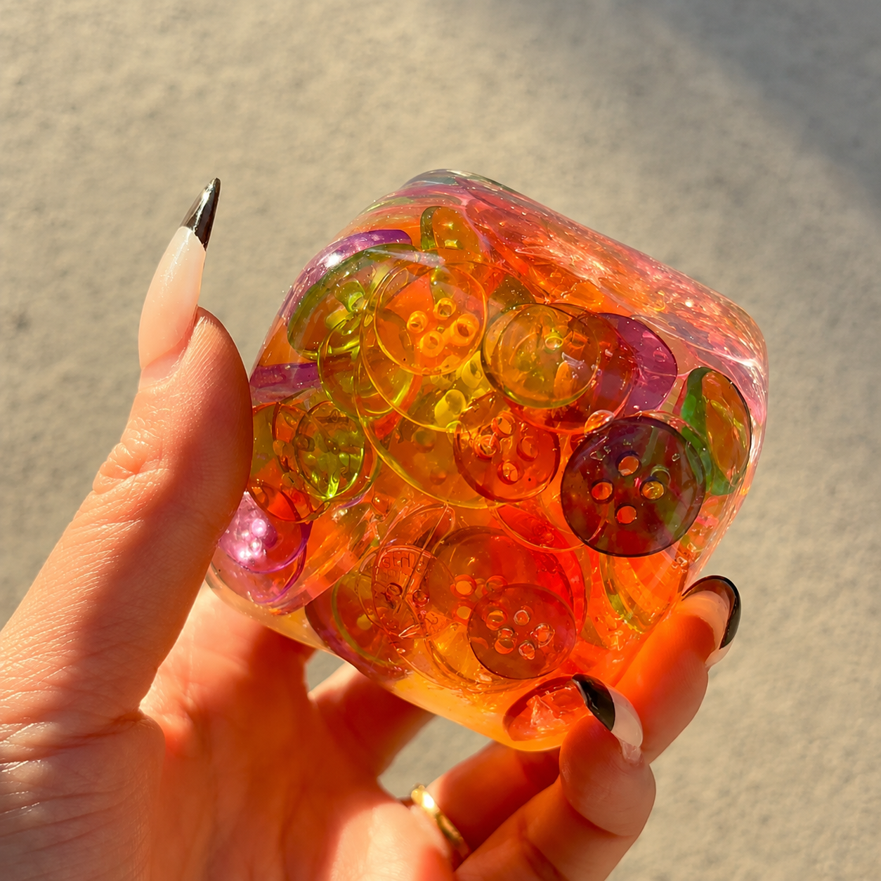 Colorful Button Jelly Cube Squishy – Zero Bounce-back Stress Relief Toy