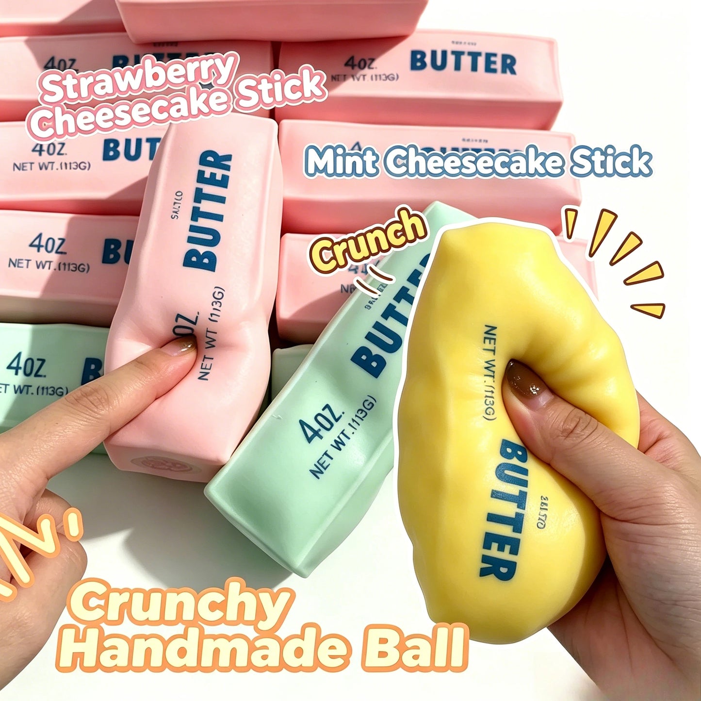 Crunchy Butter Stick Squishy - Blocks Filled Stress Release Toy